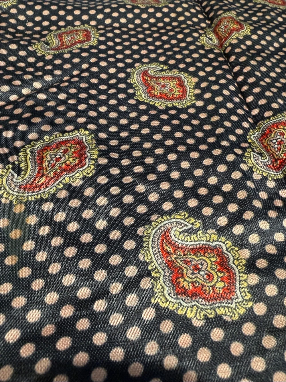 TOOTAL - Silk Paisley & Polka Dot Scarf with Fringe - Navy & Burgundy